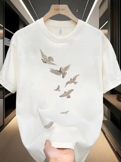 Baskılı Oversize Bisiklet Yaka T-shirt - Beyaz resmi